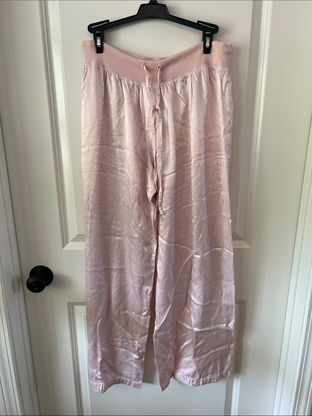 Pj Harlow Lux Soft Pink Satin Pajama Pants with Drawstring Waist